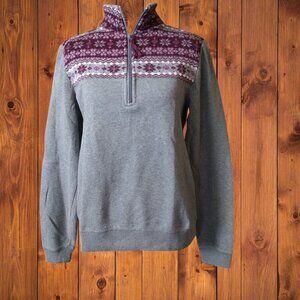 Prince & Fox Women's Medium 1/4 Zip Mock Neck Gray Purple Fair Isle Sweater